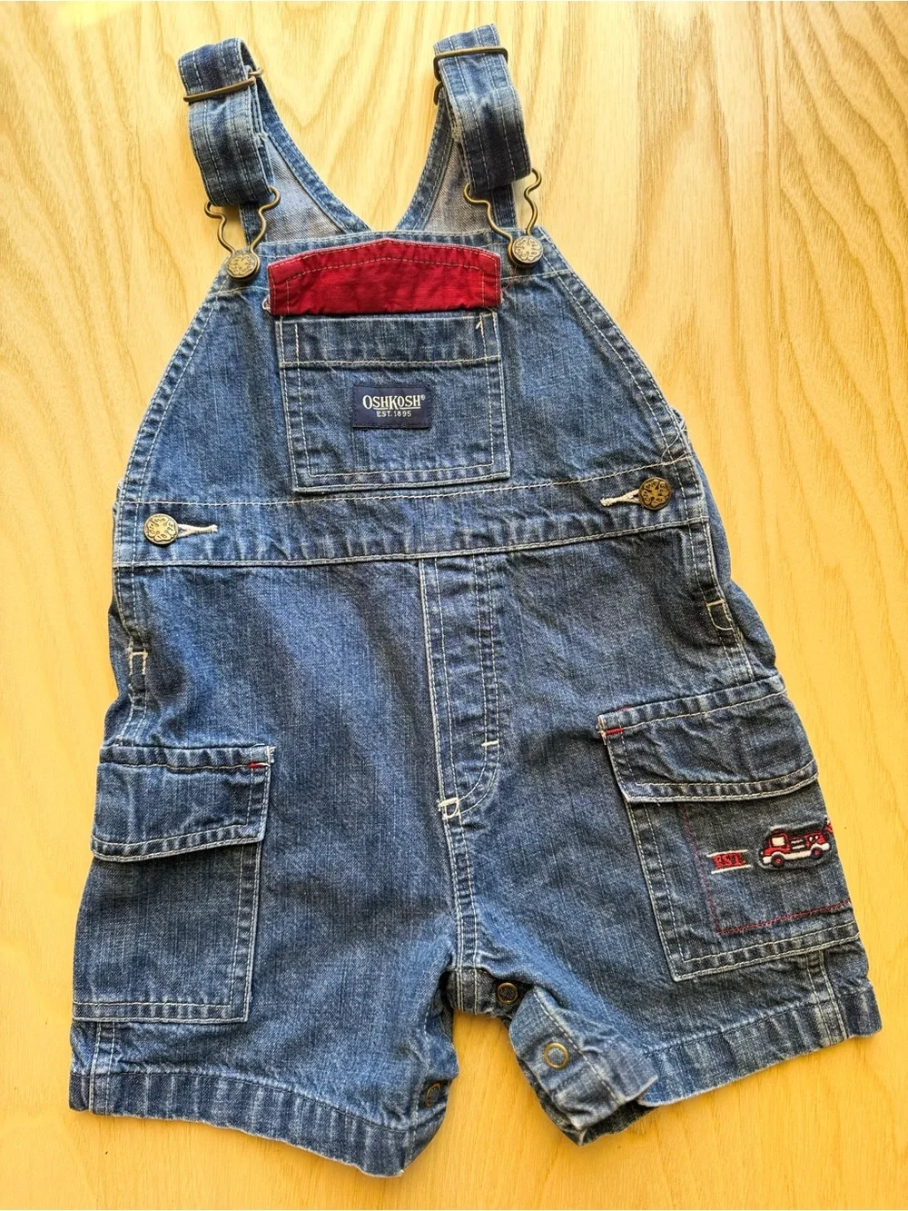 Vintage OshKosh Kids Shortalls with Fire truck design size 12 month